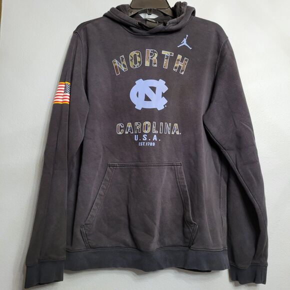Nike Air Jordan North Carolina Tarheels UNC Charcoal Camo Pullover Hoodie USA LG - Picture 2 of 8